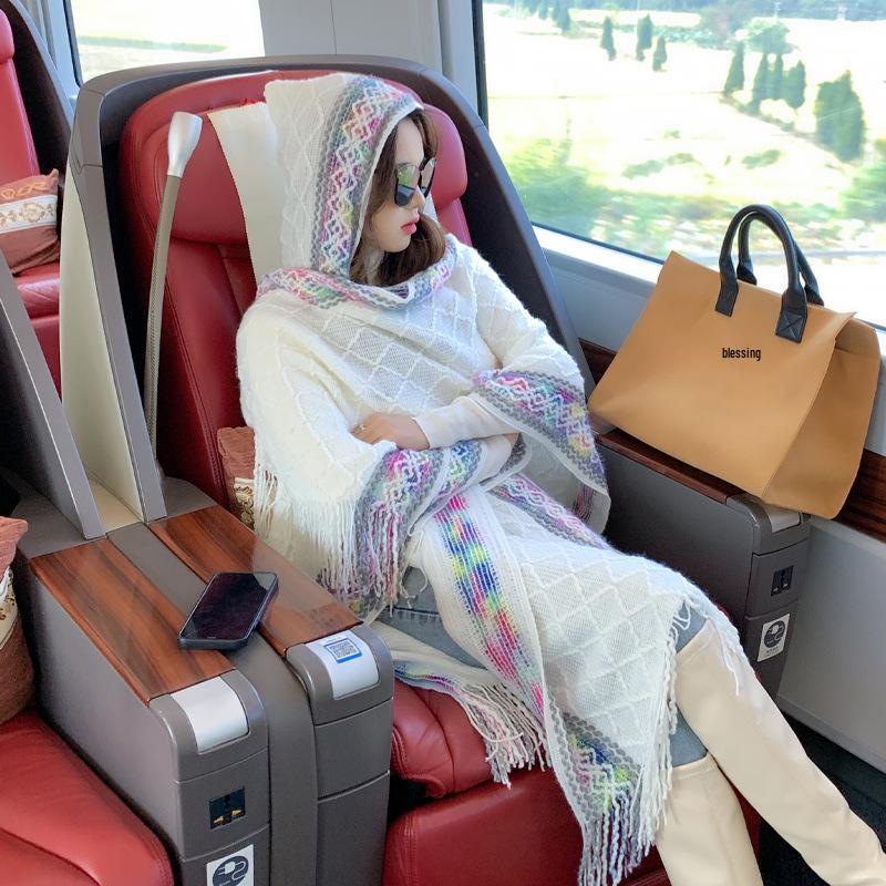 Casual Dark Pattern Hooded Shawl: Versatile, Comfortable, Breathable, Warm, Simple Fashion Scarf-Cape.
