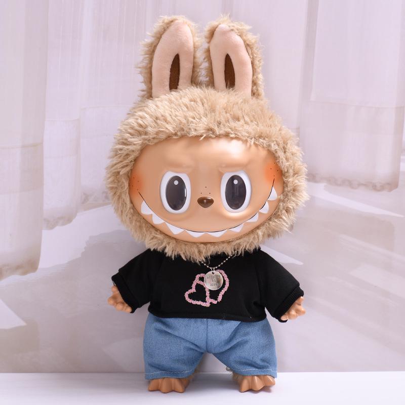 38cm Labubu Plush Doll Casual Outfit Set with Hat (Clothes Only)