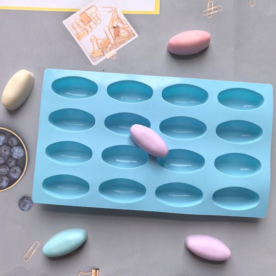 Silicone Baking Mold 16 Cavity Oval Chocolate Mold Non-Stick Freezer Oven Safe Dessert Mold Baking Supplies for Cake Jello Ice Cream