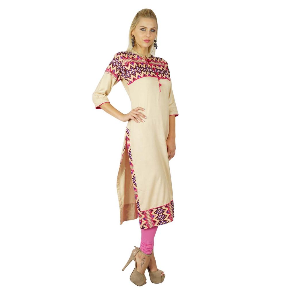 Bimba Women Rayon Custom Kurta Kurti Ethnic Indian 3 4 Sleeve Top Casual Formal