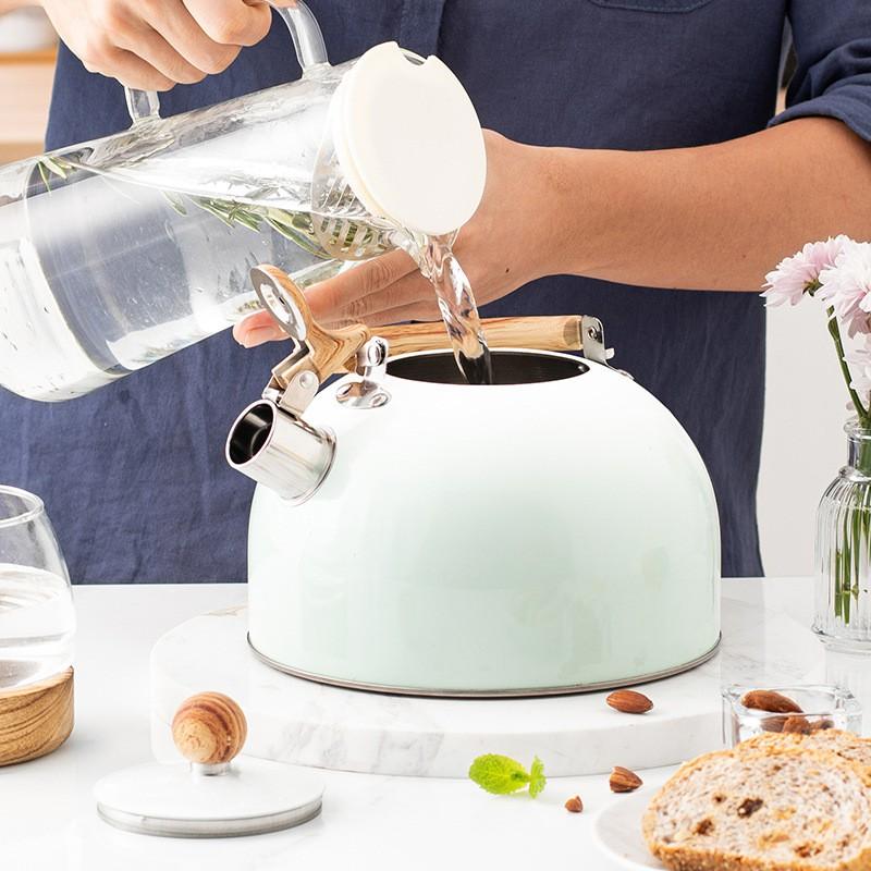 3L Stainless Steel Whistling Kettle With Wooden Handle Tea Coffee Boiling Modern Kitchen Stovetop Water Pot