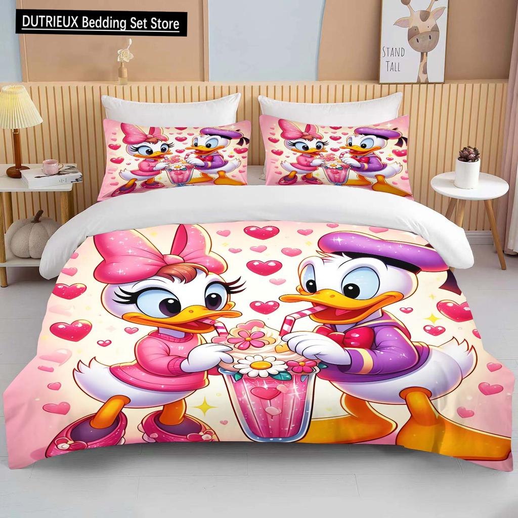 Collezione Biancheria da Letto Morbida Stampata con Paperino e Paperina Disney Copripiumino Cartone Animato Piumone Federa Bambini Ragazzi Ragazze Adulti Regalo King