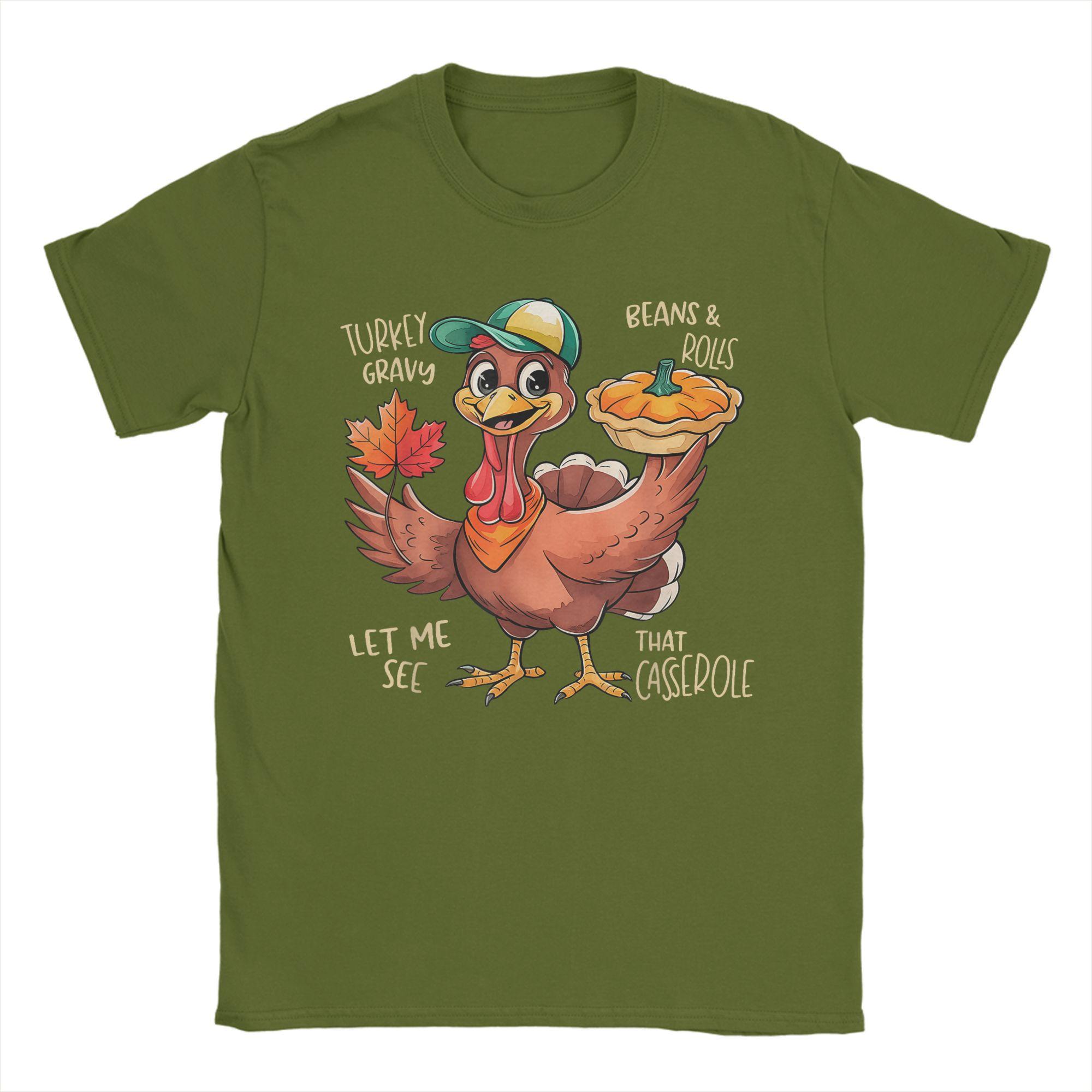 

Casual Turkey Gravy Beans and Rolls Casserole Funny Thanksgiving T-Shirt Men Crew Neck T Shirts Short Sleeve Tee Shirt Clothes 4XL
