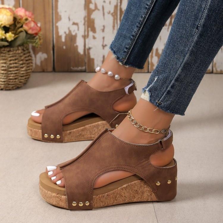 Fashion Summer Footwear Black Platform Wedge Sandals for Women Rubber Sole Buckle Peep Toe Elegant Woman's Shoes Sandalias Large Size 43