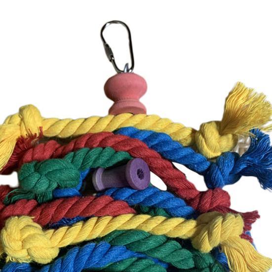 Bird Cage Toy Colorful Cotton Rope Wood Blocks Training Toy Bird Parrot Hanging Chewing