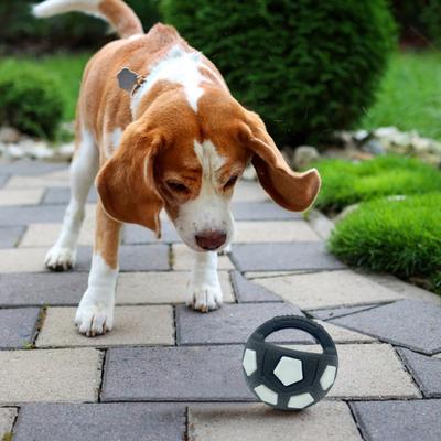 Hund Beruhigungsball Interaktives Fußball Design Hundespielzeug Haustiere Wurf- und Apportierspielzeug mit Quietscher Leckerli-Ausgabe für Kleine Mittelgroße Große Hunde