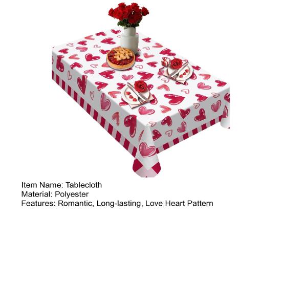 Yousheng Valentine's Day Tablecloth Love Heart Tablecloth Rectangular Square Romantic Table Cover for Anniversary Wedding Party Dining Table