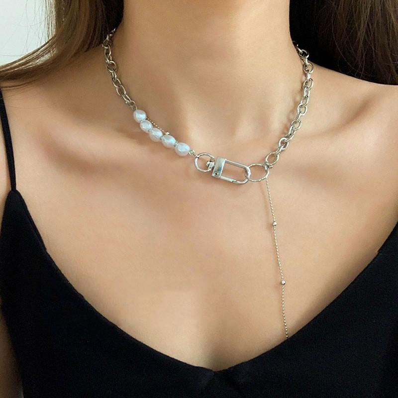 

Titanium steel autumn and winter letter necklace women s tide hip-hop versatile sweater chain long sweater chain men s niche high sense