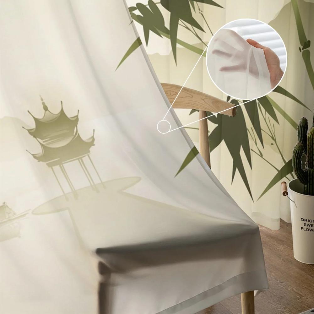 Zasłony tiulowe w stylu chińskim z motywem gałęzi bambusa do dekoracji salonu, zasłona okienna do sypialni, woalowe zasłony organzowe