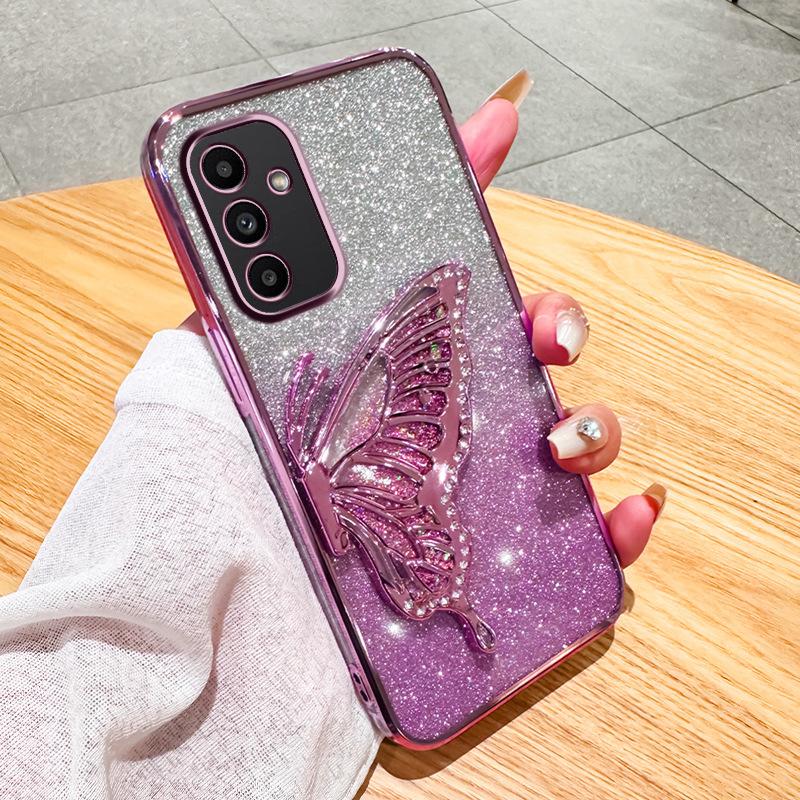 Applicable To Samsung A17 Mobile Phone Case S23 Electroplating Glitter M15 Diamond Quicksand A73 Butterfly A22S Protective Case