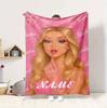 Custom Name Pink Barbie Flannel Blanket Throw Blanket Soft Warm Sofa Bed Home Decor Unique Gift