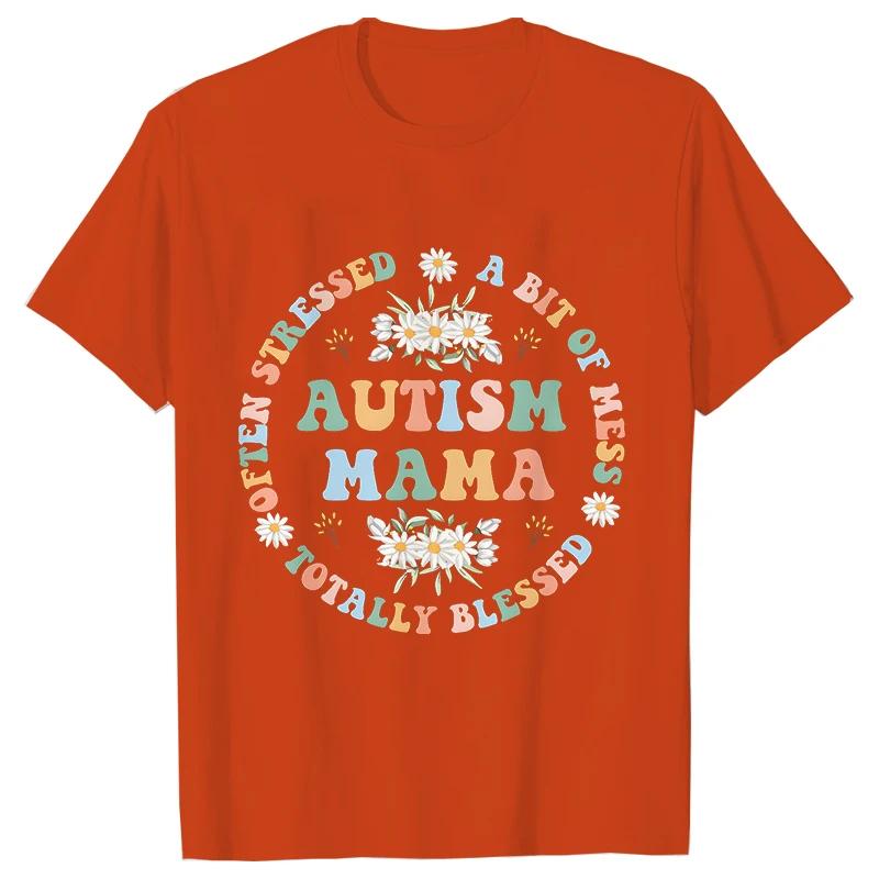 Women's Fashion T-shirt Autism Mama Printed Tshirts Fashion Casual Short-sleeved Tee Shirt Autism Awareness T Shirts for Women