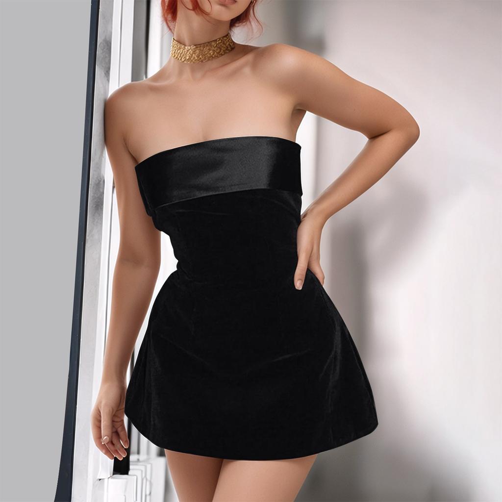 Ladies' Fashionable And Sexy Hot Girl Color One Neck Slim Fit Strapless Velvet Dress