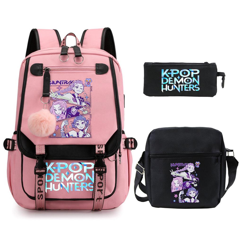 Demon Hunters Peripheral Printing Children's Fashion Backpack Cross-border Large Capacity Primary and Secondary School Student Leisure School Bag Set