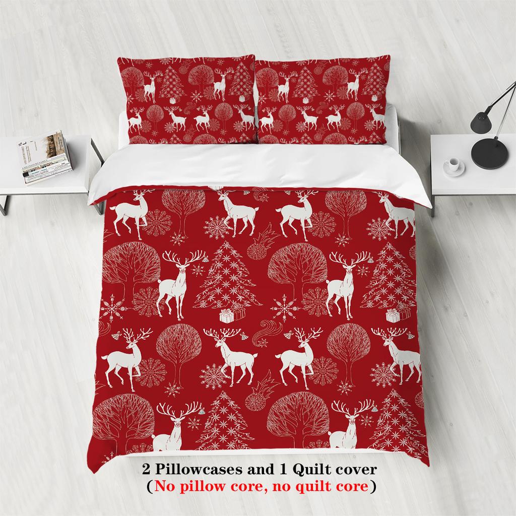 Santa Claus Digital Printed Polyester Three-Piece Quilt Cover Bedding Quilt Cover Pillowcase Distribution