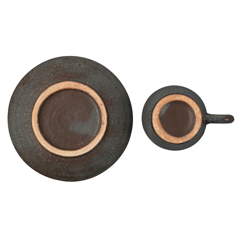 Marui Seito Shigaraki Ware Hechimon Cup & Saucer, 160ml Capacity, Black Kiln-Changed, Brown, MR-3-4388