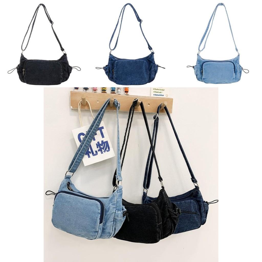 Stylish Korean Minimalist Denim Shoulder Bag For Kids In Blue Black And Dark Blue Colors
