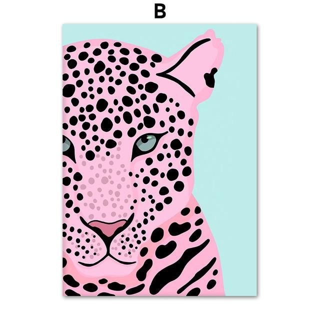 Wild Leopard Tiger Rainbow Girl Power Lips Vase Flower Wall Art Canvas Painting Nordic Poster Wall Picture For Living Room Decor No Frame