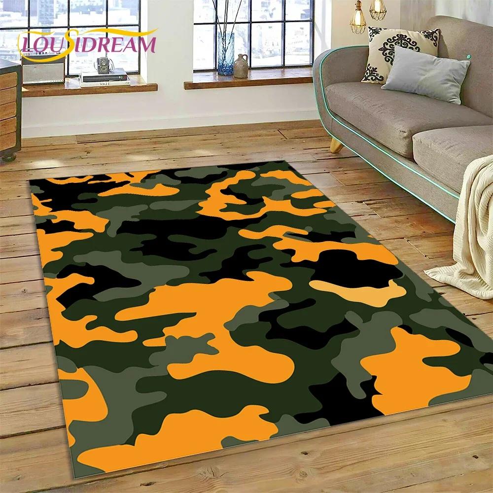 3D bunter Tarnmuster grüner Camouflage 2025 Stil Teppich für Wohnzimmer Schlafzimmer Zuhause Sofa Dekoration Bereichsteppich rutschfeste Bodenmatte