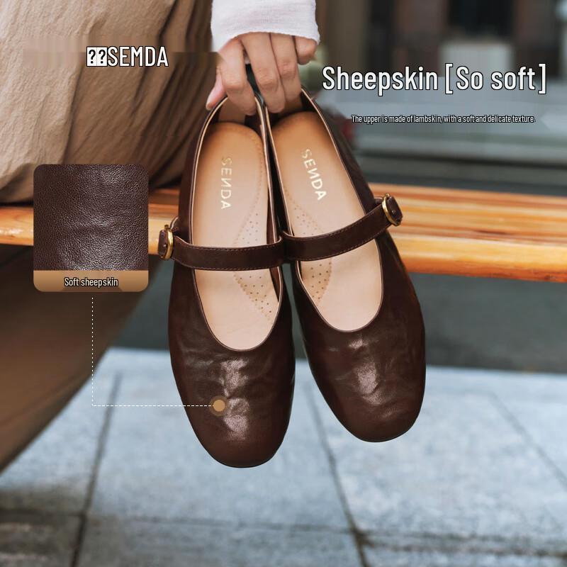 Senda Women s Sheepskin Mary Jane Low Heel Flats 38