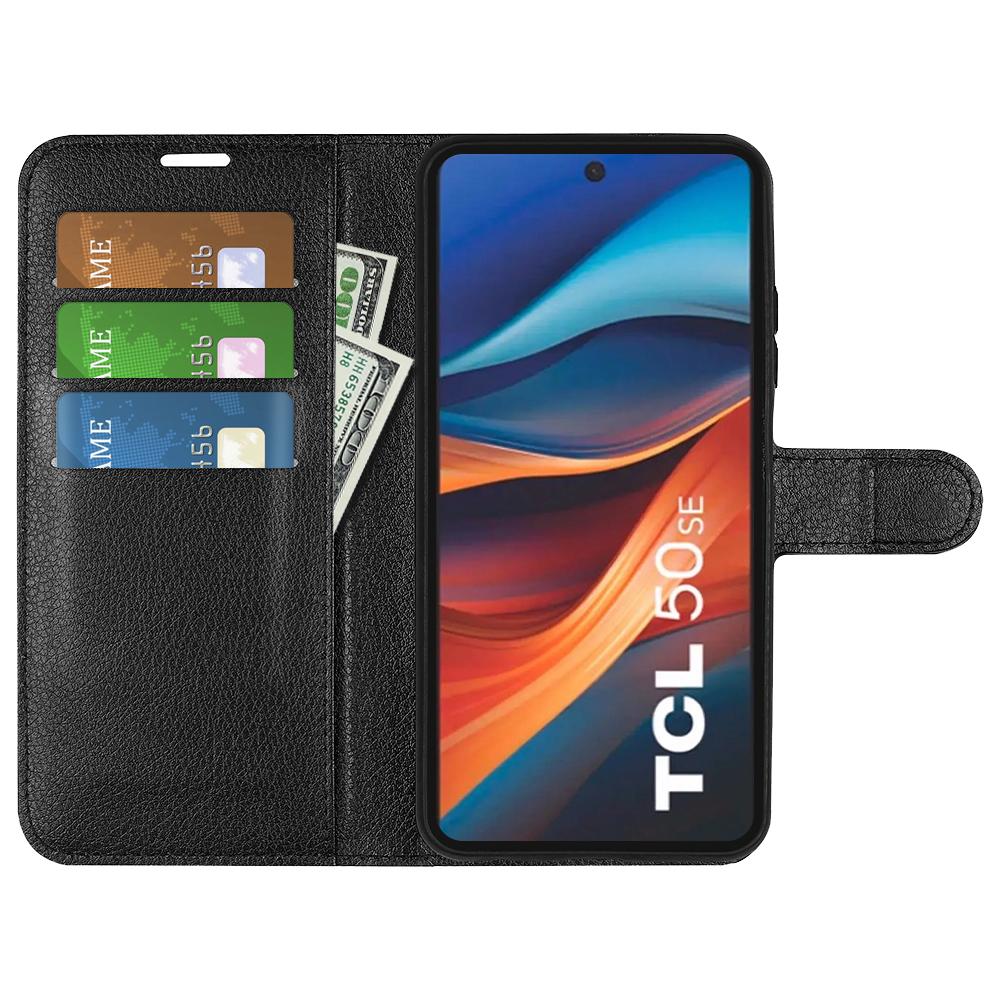 

For TCL 50 SE Case Litchi Texture Shockproof Leather Wallet Phone Cover Black