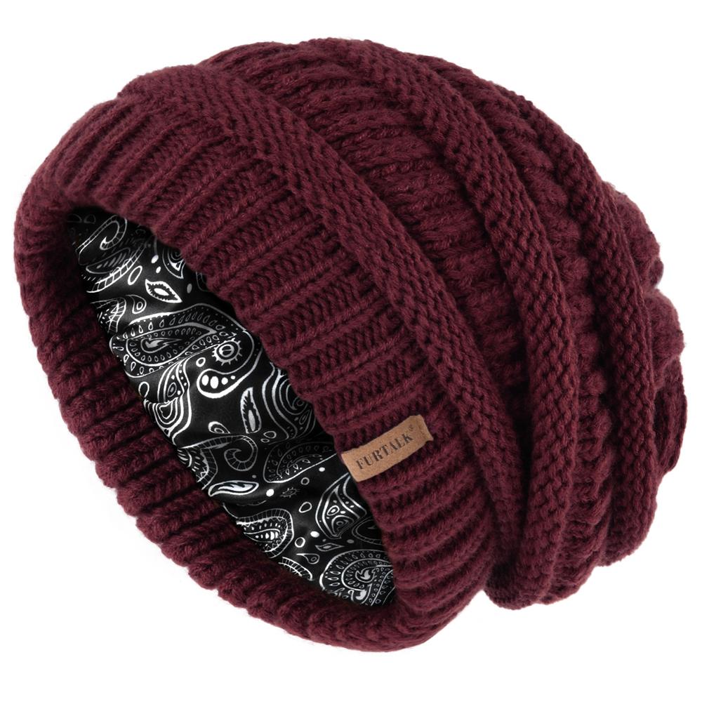 FURTALK Winter Beanie Hat for Women Satin Lined Cable Knit Chunky Slouchy Beanies Skull Warm Cap One Size