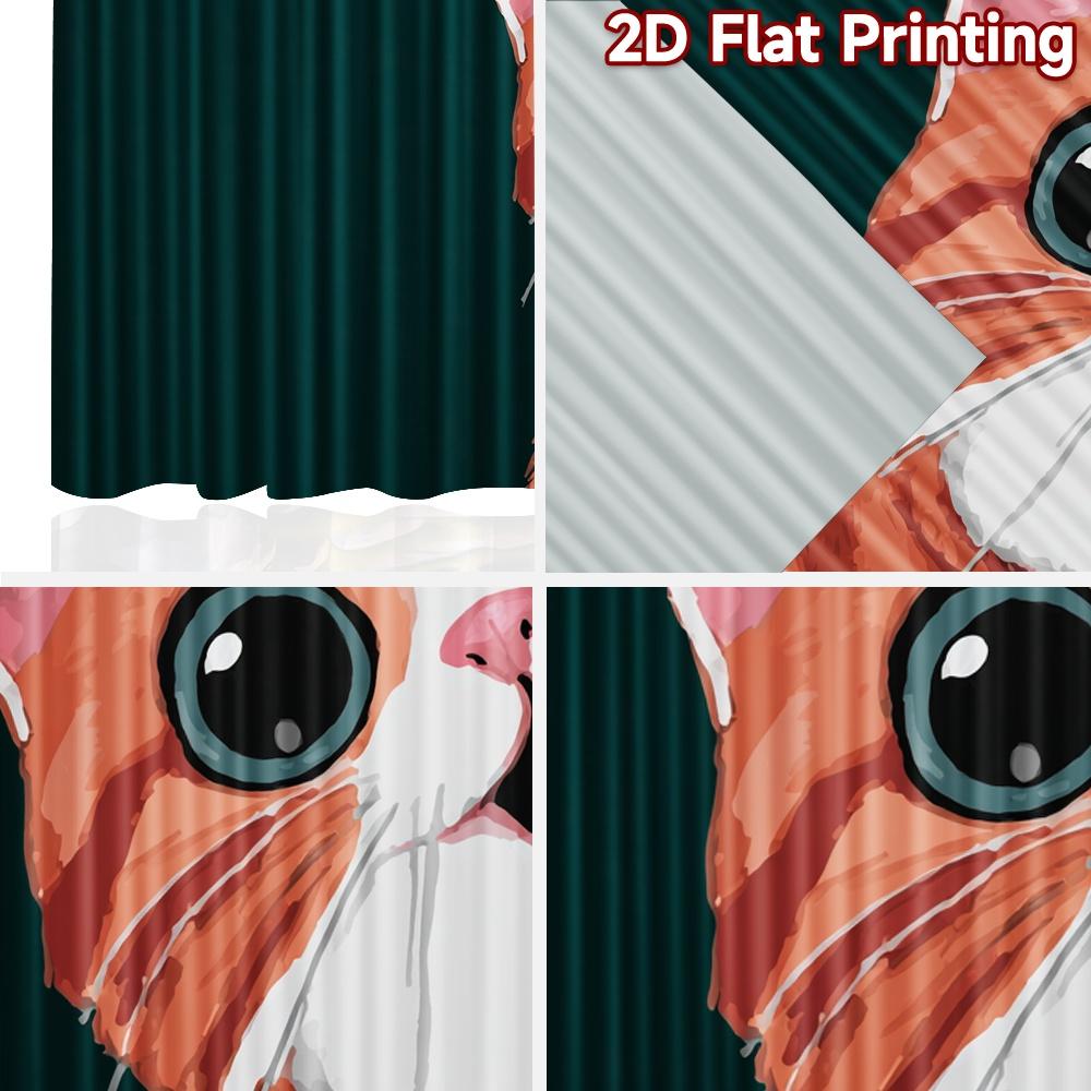 2D flat printing 2pcs Window Treatment Curtains Cute Cat Orange Tabby Digital Printed Polyester Drapes All Season Party &