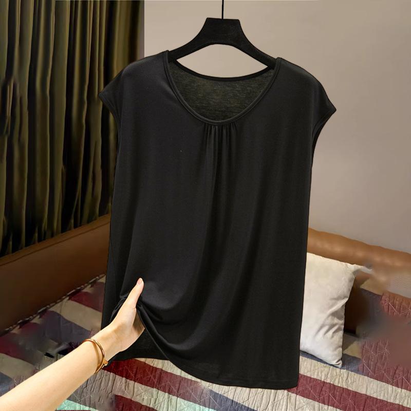 Summer Short-sleeved T-shirt Women's Loose Large Size Bottoming Shirt Outer Wear Thin Solid Color Home T-shirt