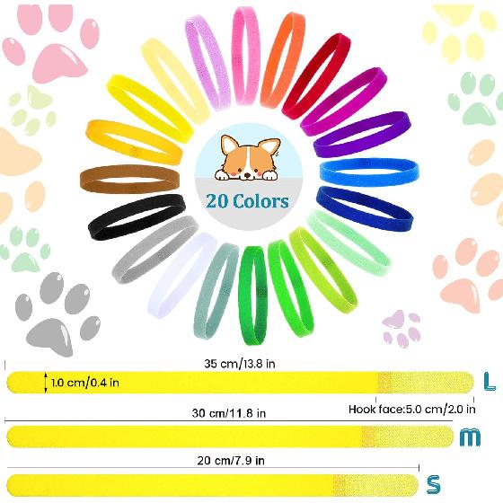 Frienda 60 Pieces Puppy Whelping Collars Newborn Pet Collars Double-Sided Adjustable ID Bands Puppy ID Bands for Newborn Pet Dog Cat(S, M, L)