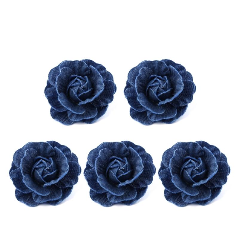 5pz Tessuto di Cotone Denim Coreano Fiori Vestiti Cappelli Decorazione Abito Fiori Accessori per Capelli Fai da Te Scrapbooking Materiali per Artigianato