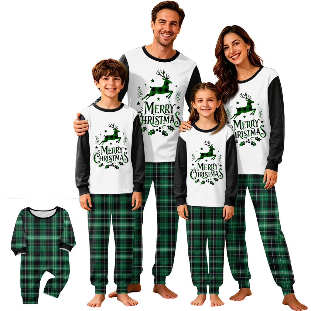 Family Matching Christmas Pajama Set, Round Neck Long Sleeve Top and Pants for Kids and Adults, Holiday Loungewear