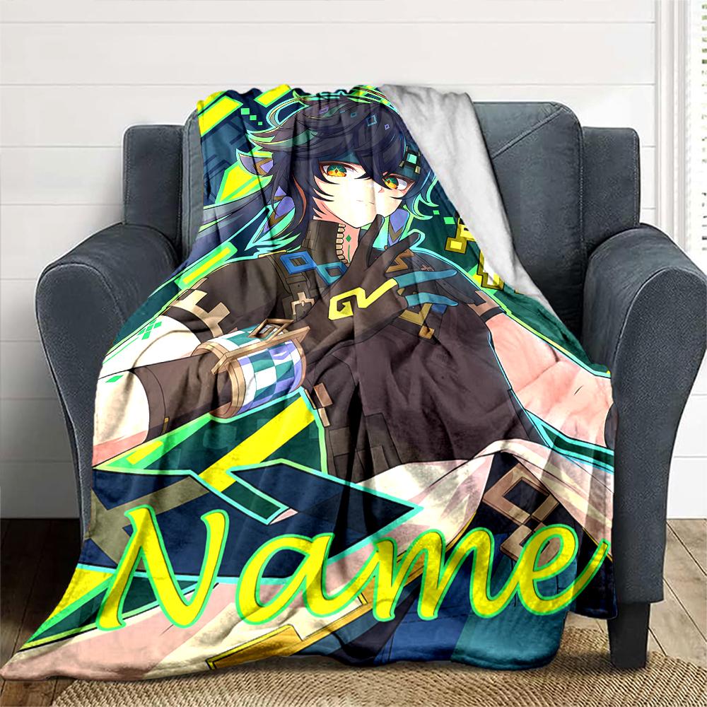 Customiz Name Personality Genshin Impact characters  Blanket Soft &Warm Sofa Office Bed Travel Lunch Break Blanket, Gift Suitable All Seasons