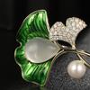 Bo Xin Yun Elegant Zircon Ginkgo Leaf Brooch with Freshwater Pearls and White Jade