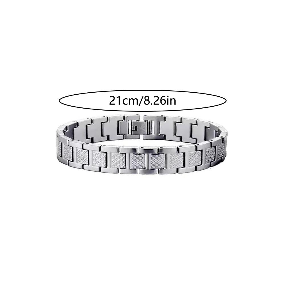 1pc Men's Stainless Steel Link Bracelet, Gold/Silver Tone Rhombus Pattern Wristband, Classic Business Style Jewelry for Daily We