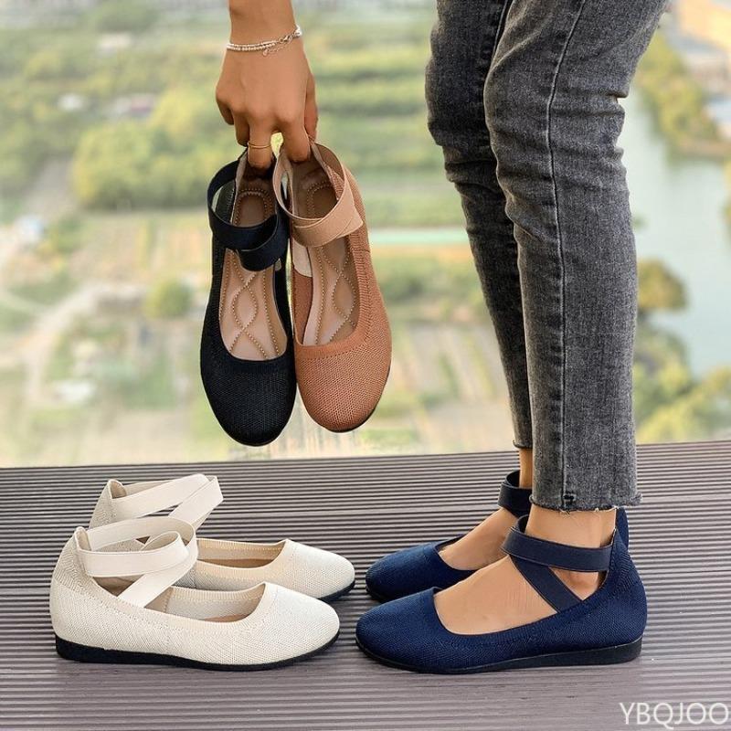 Fashion Mujer Solid Color Simple Knitted Shoes Women Comfortable Flat Sneakers Women Casual Easy Matching Breathable Loafers Shoes