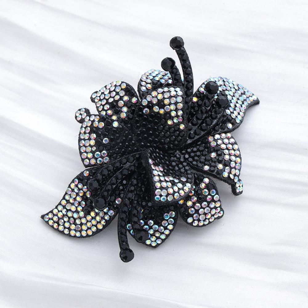 Exquisite Rhinestone Fabric Patch Sparkling Multi-Color 3D Fabric Patch Double Layer Rhinestone Shoe Flowers чёрный