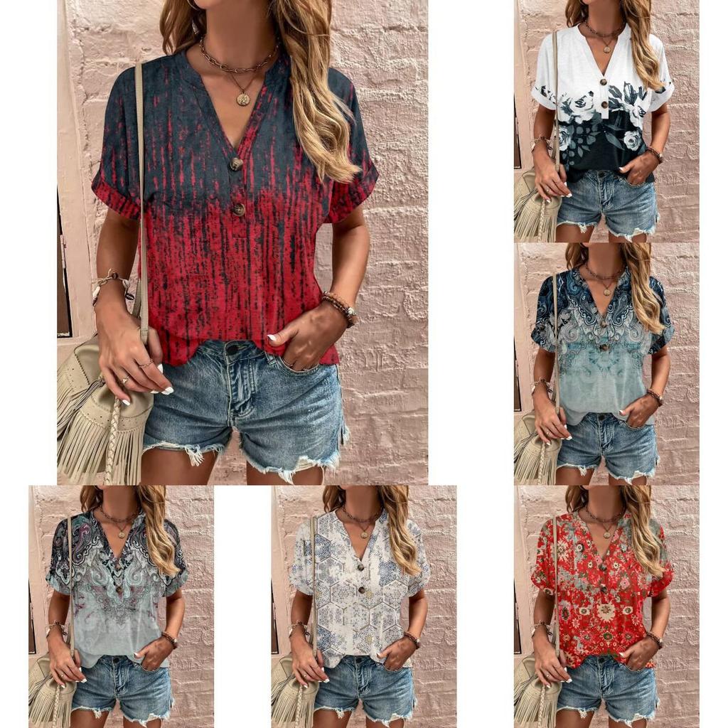 Wish Womens T Shirt With 3d Print And V Neck For Summer Casual Wear
