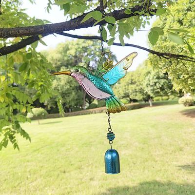 Campanelli Eolici Colibrì in Metallo Casa Creativo Vetro Dipinto Campane Decorazioni da Appendere Decorazioni per Finestra Porta Giardino Patio