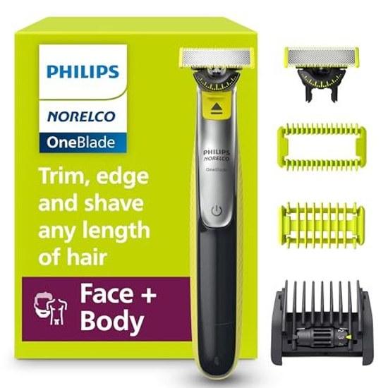 Philips Norelco OneBlade 360 Face + Body Hybrid Electric Trimmer Shaver QP2834 70 Blade Technology 100 Showerproof Stainless Steel Blades last up 4 60