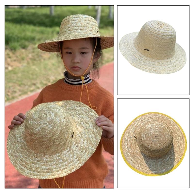 Cappello a visiera con tesa larga per bambina bambino unisex uncinetto paglia naturale cappello da contadino per bambini cappello Panama cappello a visiera per bambini