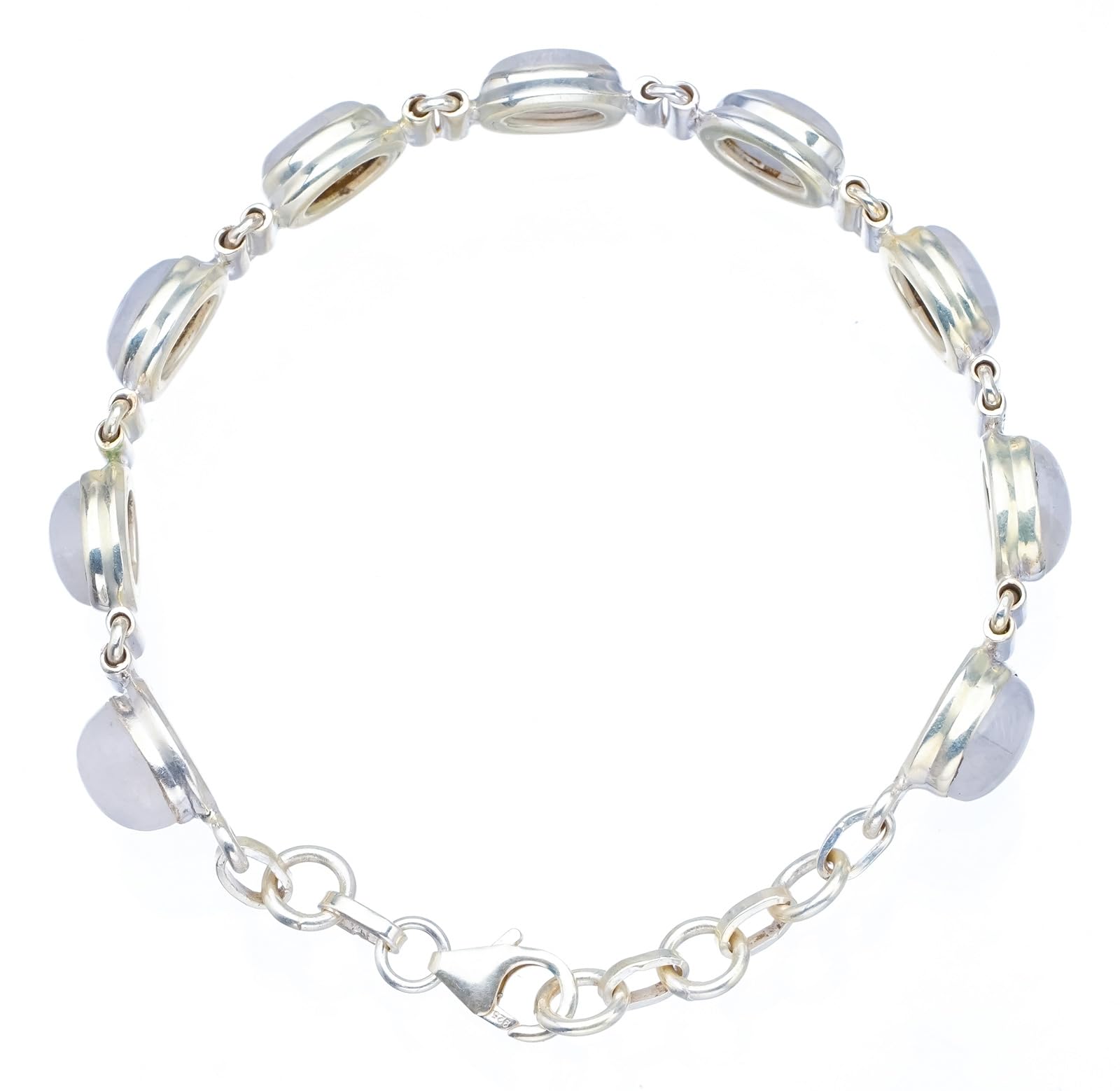

StarGems Natural Rainbow Moonstone Handmade Unique 925 Sterling Silver Bracelet 6 3/4-7 1/2 S1958