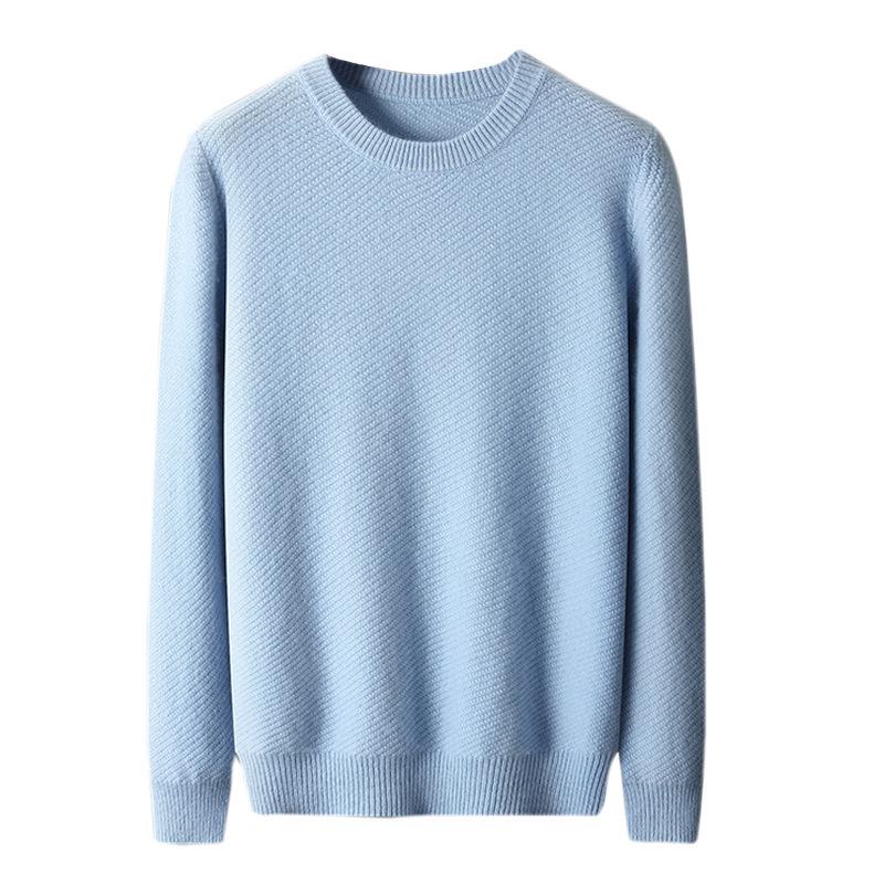 Men's Thick Pineapple Stitch Pure Wool Round Neck Sweater for Autumn/Winter 2025