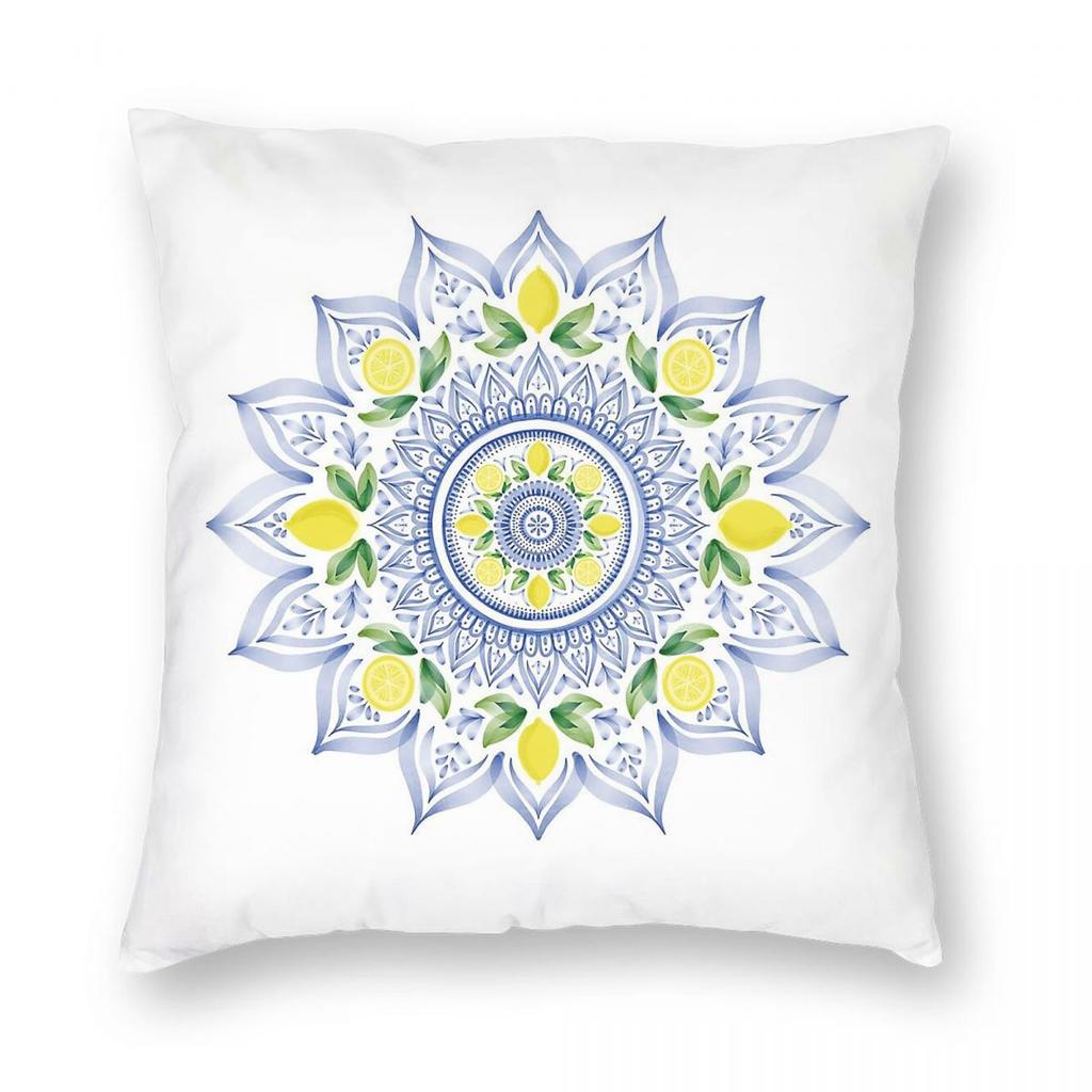 Lemon Tile Mandala Square Pillowcase Polyester Linen Velvet Pattern Zip Decor Throw Pillow Case Sofa