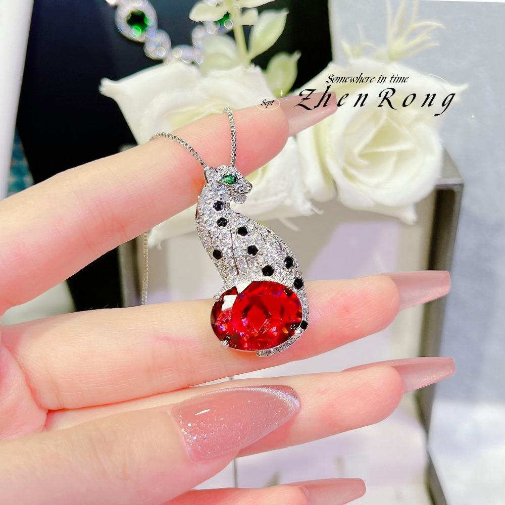 Damen Schmuckset Mode Leopard Zirkon Ohrringe Anhänger Halskette Ring Luxus Edelstein Schmuck