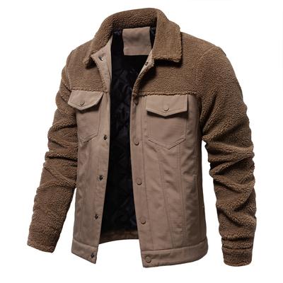 Herren Winterjacke, warm, dick, Sherpa-Fleece, Patchwork, Pelzkragen, modisch, lässig, Arbeitsjacken für Männer