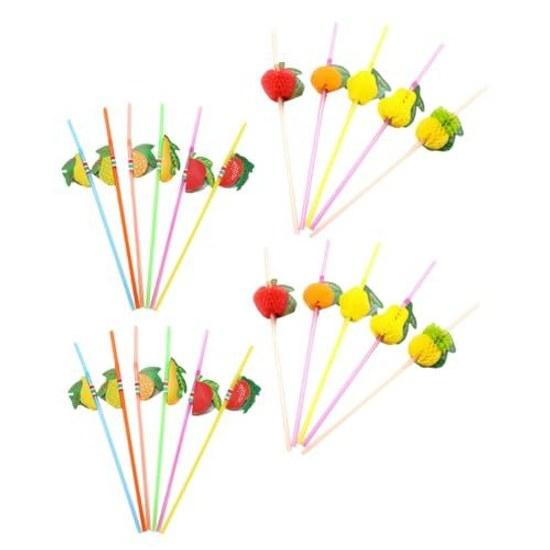 PRETYZOOM Party Straws 60 Pieces Fruit-Shaped Plastic Cold Beverages Juice Tapioca Tea Parties Birthdays