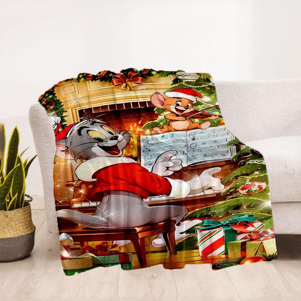 "Tom & Jerry Christmas Musical Adventure Poster"Blanket Flannel Throw Blanket for Sofa, Bed, Travel, Camping, Office