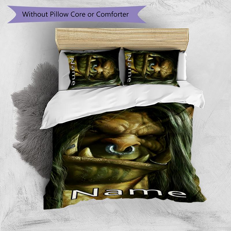 3pcs Custom Name World of Warcraft Bedding Set Duvet Cover Closure Includes 1 Duvet Cover & 2 Pillowcases for All Seasons Bedroom Decor