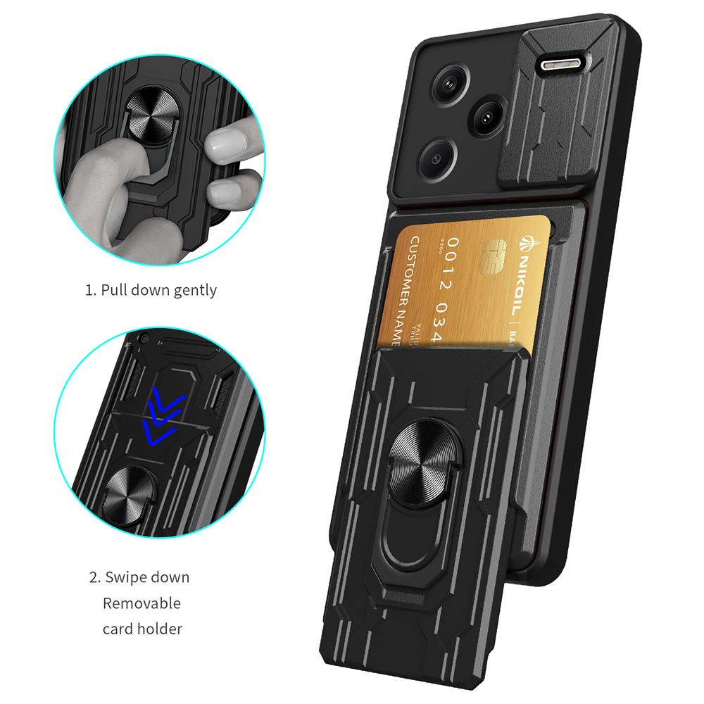 

For Xiaomi Redmi Note 13 Pro+ 5G Case PC+TPU Kickstand Phone Back Cover with Camera Slider Black