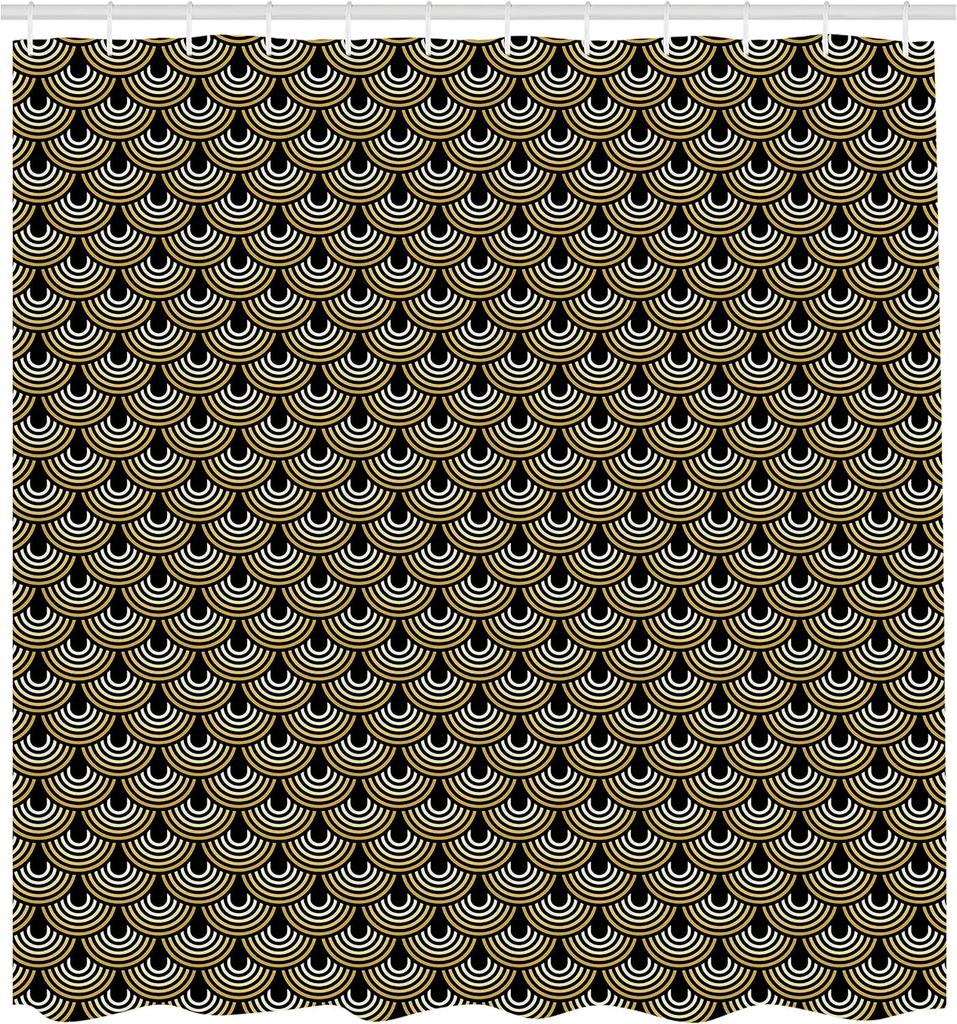 Gold Black Art Deco Pattern Shower Curtain Geometric Design Linen160X180